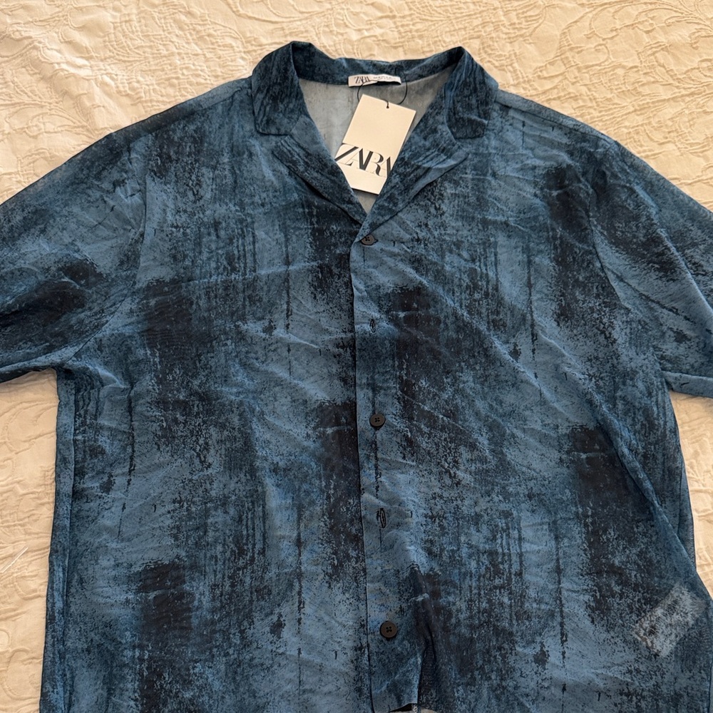 Zara Blue and Black Casual Button Down Shirt